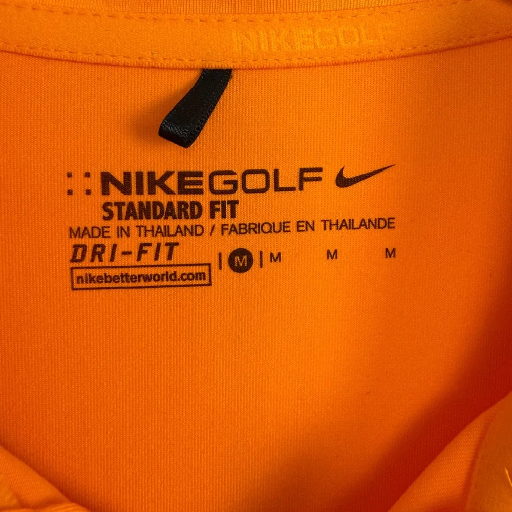 Nike Golf Polo Shirt Medium Orange White Colorblock Dri-FIT‎ Sporty Preppy Mens